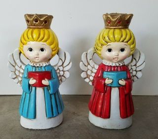Set Of 2 Vintage Ardco Christmas Angel Candle Holders Kitsch Paper Mache Choir