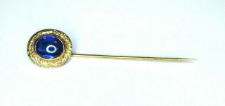 Antique Victorian 14k Solid Gold With Large Blue Sapphire Stick Pin 2.  27 Grams