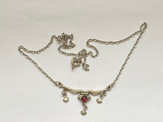 Vintage 925 Mark Sterling Silver Art Nouveau Style Garnet Necklace - 40cm
