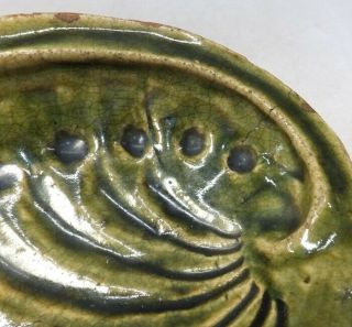 B606: Real old Japanese abalone - shaped plate of really old ORIBE pottery ware 3