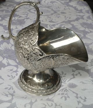 Vintage Ornate Silver - Plated Sugar Flour Scuttle Scoop Bowl Repousse Dining - Ware