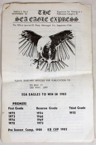 Vintage Manly Waringah " The Sea Eagle Express " Volume 4 No.  6 November 1982