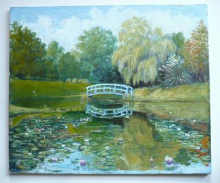 B.  L.  Harding,  Pond Impressionist Impressionism Plein Air Landscape Vintage Oil