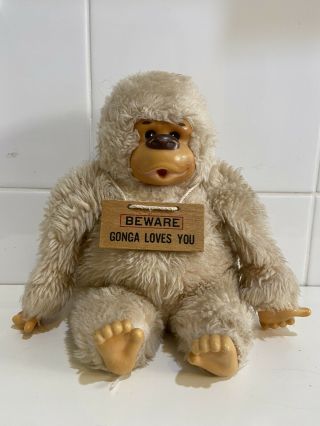 Vintage 1980 Russ Gorilla Monkey Beware Gonga Loves You Thumb Sucking Plush