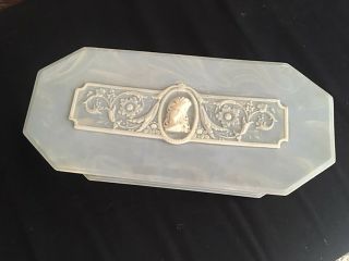 Incolay Stone Jewelry Box,  Vintage,  Blue,  Cameo,  12 X 5.  5 X 3.  75,