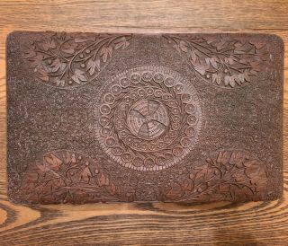 Stunning Antique Carved Wooden Box For Cigars Jewelry Trinkets Detail