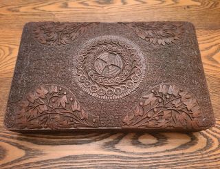 STUNNING ANTIQUE CARVED WOODEN BOX FOR CIGARS JEWELRY TRINKETS DETAIL 2