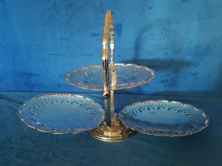 Vintage Chrome 3 Tier Folding Cake Display Stand Made In England High Tea