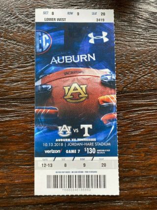 2018 Auburn V Tennessee College Football Ticket Stub