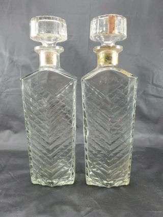 Two Collectible Vintage Clear Glass Whiskey Liquor Bottle With Stopper 12 "