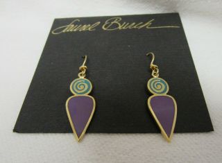 Vintage Laurel Burch Femina Purple & Teal Cloisonne` Drop Dangle Earrings Nos