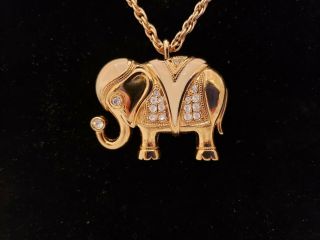 Vintage Kenneth J Lane Kjl For Avon Rhinestone Elephant Necklace / Pin