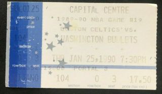 Ticket Stub January 25,  1990 Boston Celtics Vs Washington Bullets Larry Bird