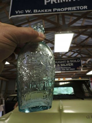 Antique Civil War Era Aqua Glass Eagle Flask (ve)