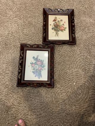 Pair Antique J.  L.  Prevost Botanical Floral Print - 1940 ' s in Reticulated frame 2