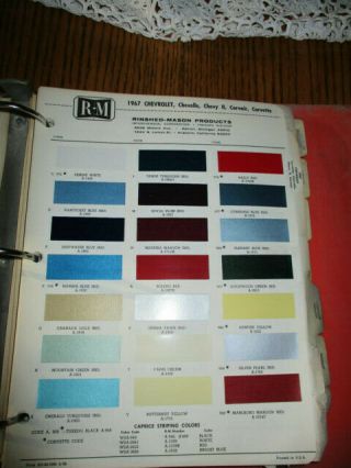 1967 Chevrolet Paint Color Chip Page - R&m Rinshed - Mason