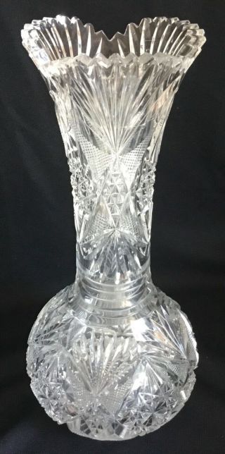 Antique American Brilliant Period Cut Glass 11.  75” Vase Abp