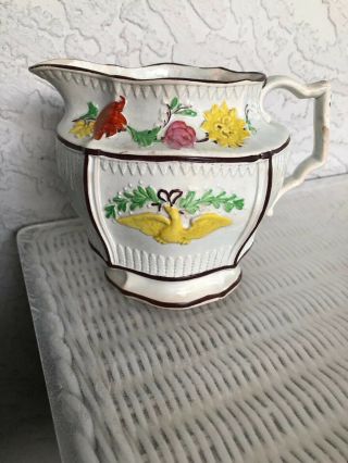 Antique Early 19th C Staffordshire Soft Paste Pearlware Eagle & Florals Pitcher