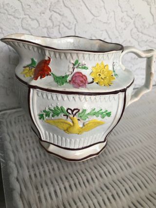 ANTIQUE EARLY 19th c STAFFORDSHIRE SOFT PASTE PEARLWARE EAGLE & FLORALS PITCHER 2