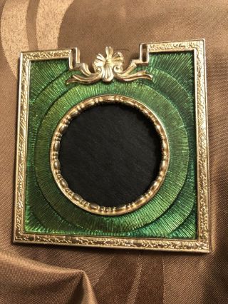 Vintage Terragrafics Emerald Green Enamel Gold Gilt Rhinestones Picture Frame