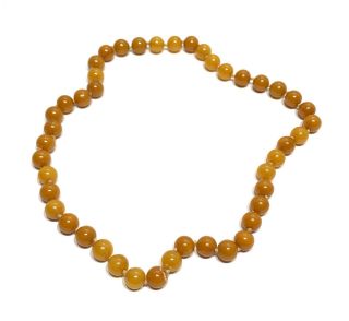 Vintage Antique Egg Yolk Butterscotch Amber Round Beaded Knotted Necklace 75g