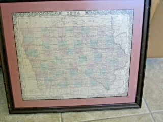 J.  H.  Colton & Co.  Antique 1855 Map Of Iowa - Hand Colored - Framed