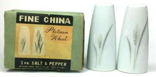 Vintage Nib Platinum Wheat Fine China Japan Porcelain Salt & Pepper Shakers