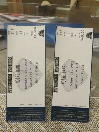 Notre Dame Vs.  Pittsburgh October 11,  2003 Ticket Stubs (heinz Field)