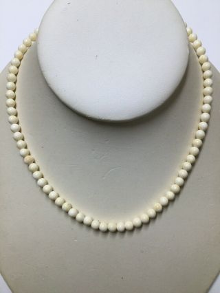 Antique Victorian Chinese Cantonese Bovine Bone Carved Small Round Bead Necklace