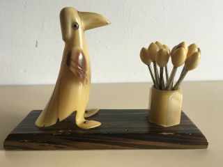 Vintage Oiseau (toucan ?) Porte Piques Escargot Ou Apéritif En Corne Vers 1960