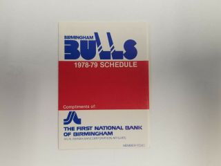 Birmingham Bulls 1978/79 Wha Hockey Pocket Schedule - First National Bank