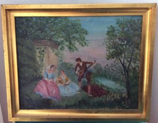 Antique French Oil Painting Classic Rococo Setting By Lis Of Montigny,