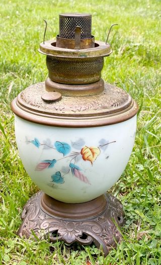Antique 1880s Mt.  Washington Glass Kerosene Hand Painted Lamp Bradley Hubbard