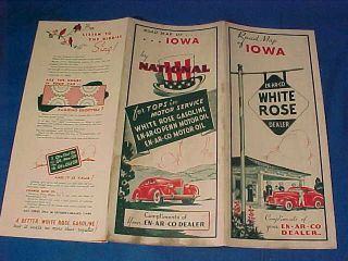 Orig 1930s En - Ar - Co White Rose Gasoline Road Map Of Iowa