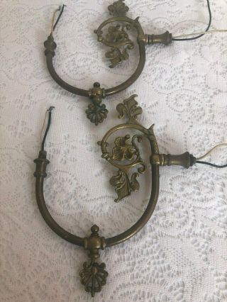 2 Antique Art Deco Victorian Brass Wall Sconce Arms 2