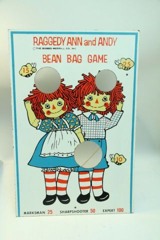 Vintage Raggedy Ann & Andy Bean Bag Toss Game Board Sign Bobbs Merrill 24 " X15 "