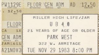 Ub40 British Reggae Band Ticket Stub,  Chicago,  1983