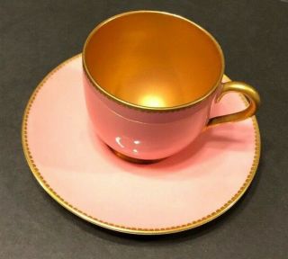 Rare Antique Royal Worcester Mini Pink Gold Cup And Saucer Hand Painted W 9004 X