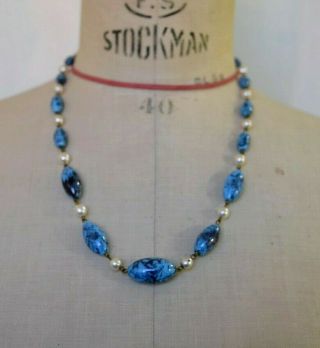 Collier Vintage En Verre De Murano Bleu Style Rétro
