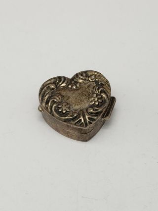 Vintage Sterling Silver Ornate Heart Pill Trinket Box