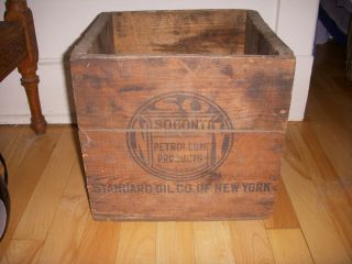 Antique Socony Transmission Lubricant Wood Crate Box Gas & Oil Can