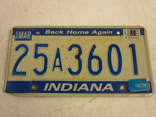 Indiana Back Home Again Licence/number Plate Us/united States/usa/american