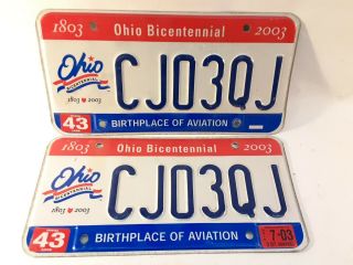 License Plate Tag Ohio Aviation Bicentennial 2003 Vintage Rustic Usa Set Of 2