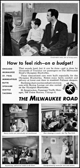 1952 Milwaukee Road Hiawatha Train Touralux Car Vintage Photo Print Ad Ads10