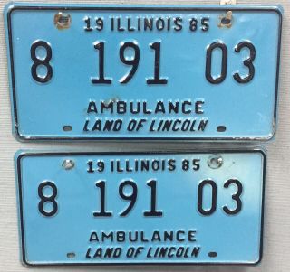 License Plate - 1985 Illinois Ambulance Pair Plates Tag Tags