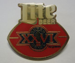 1992 Redskins Bowl Xxvi 26 Miller Lite Beer Collector Pin With Backing