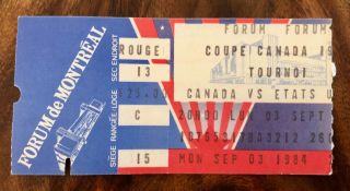 Nhl 1984 Canada Cup Team Usa Vs Team Canada Ticket Stub - September 3,  1984