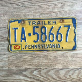 Vintage 1969 Pennsylvania Trailer License Plate Tag Ta - 58667