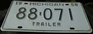 Vintage Michigan License Plate 1958 Trailer 88 - 071 Grey & Black
