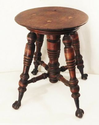 Vtg Antique Victorian Wood Claw Foot Piano Stool Chair Bench Seat